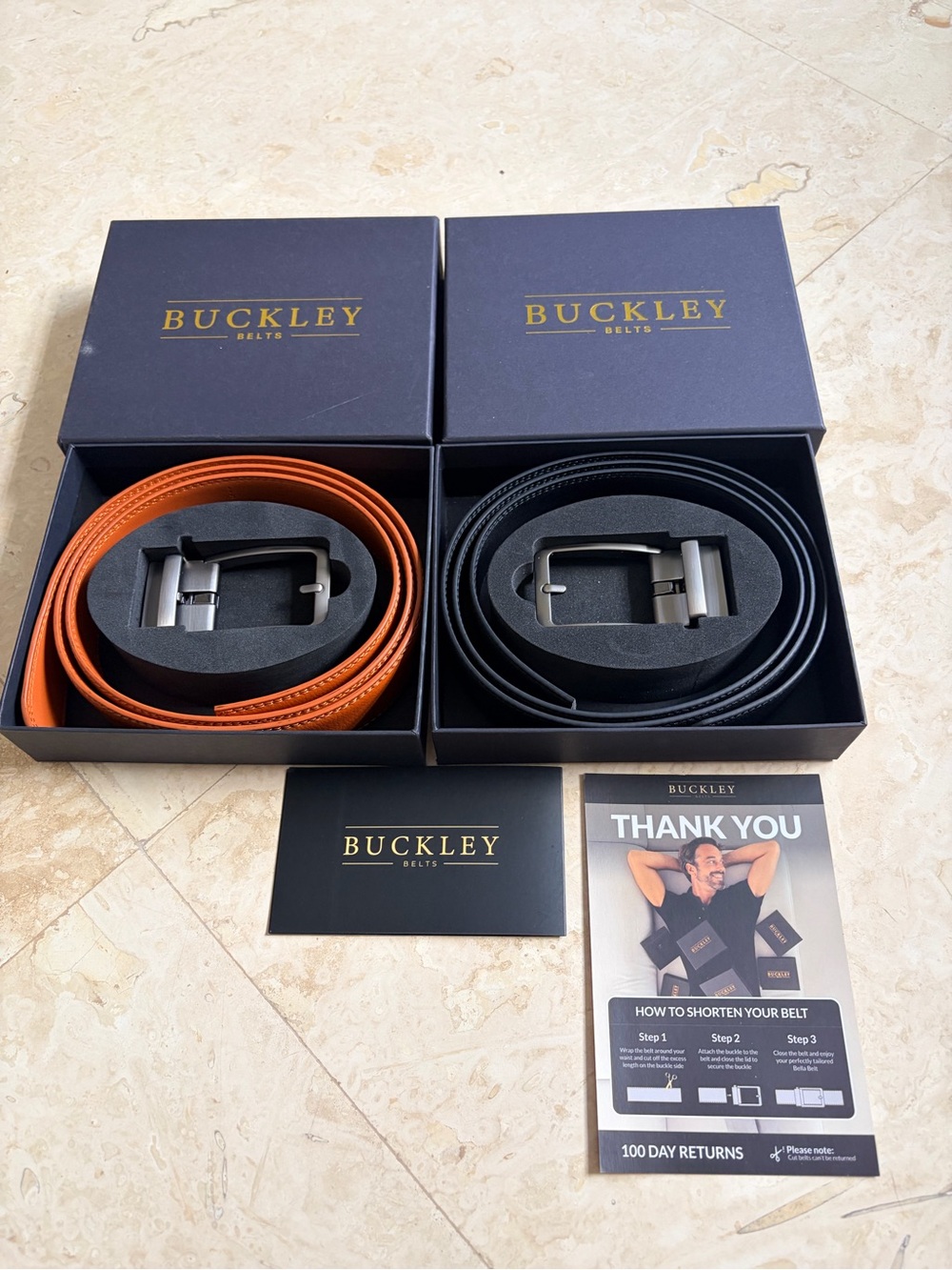 Buckley Black & Light Brown Leather Dress Belt with Silver-Tone Buckle 2 pieces